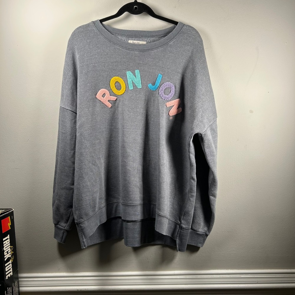 Ron Jon Surf Shop Sweatshirt Womens Large Gray Chenille Logo